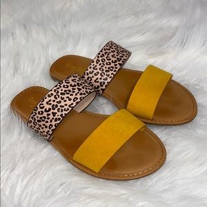 yellow&leopard print sandals